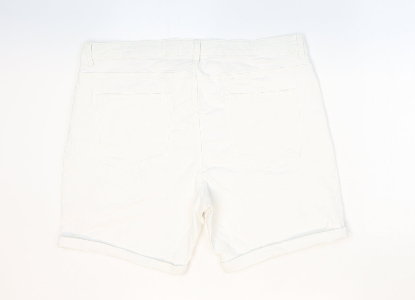 Marks and Spencer Womens White Cotton Boyfriend Shorts Size 20 Regular Zip