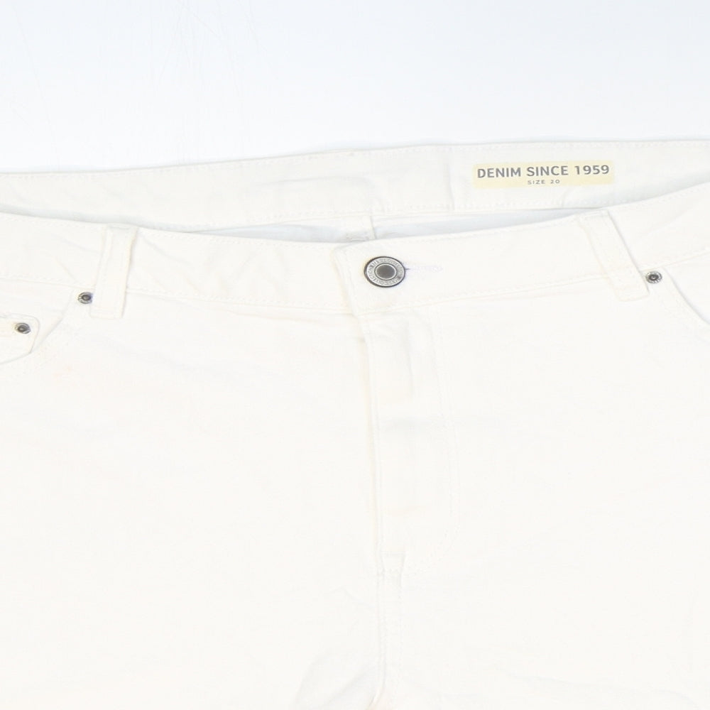 Marks and Spencer Womens White Cotton Boyfriend Shorts Size 20 Regular Zip