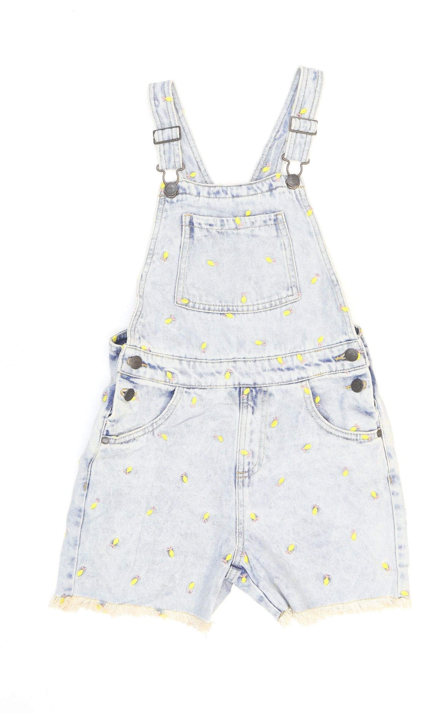 Marks and Spencer Girls Blue Spotted 100% Cotton Dungaree One-Piece Size 9-10 Years Buckle