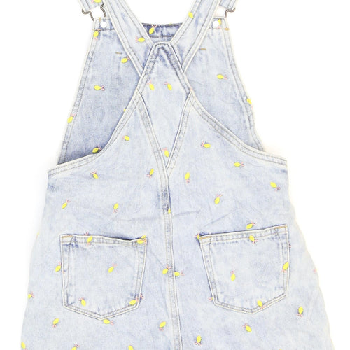Marks and Spencer Girls Blue Spotted 100% Cotton Dungaree One-Piece Size 9-10 Years Buckle