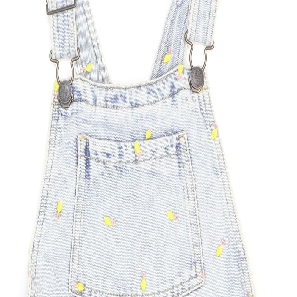 Marks and Spencer Girls Blue Spotted 100% Cotton Dungaree One-Piece Size 9-10 Years Buckle