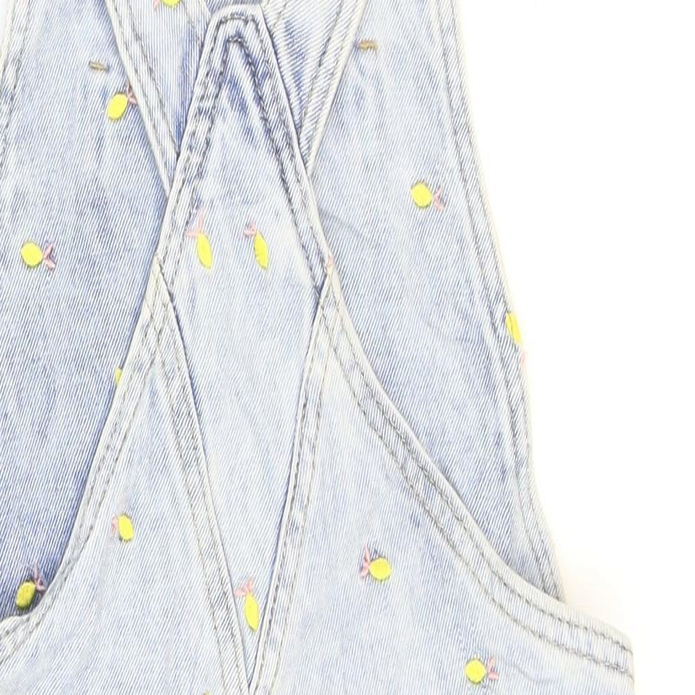 Marks and Spencer Girls Blue Spotted 100% Cotton Dungaree One-Piece Size 9-10 Years Buckle