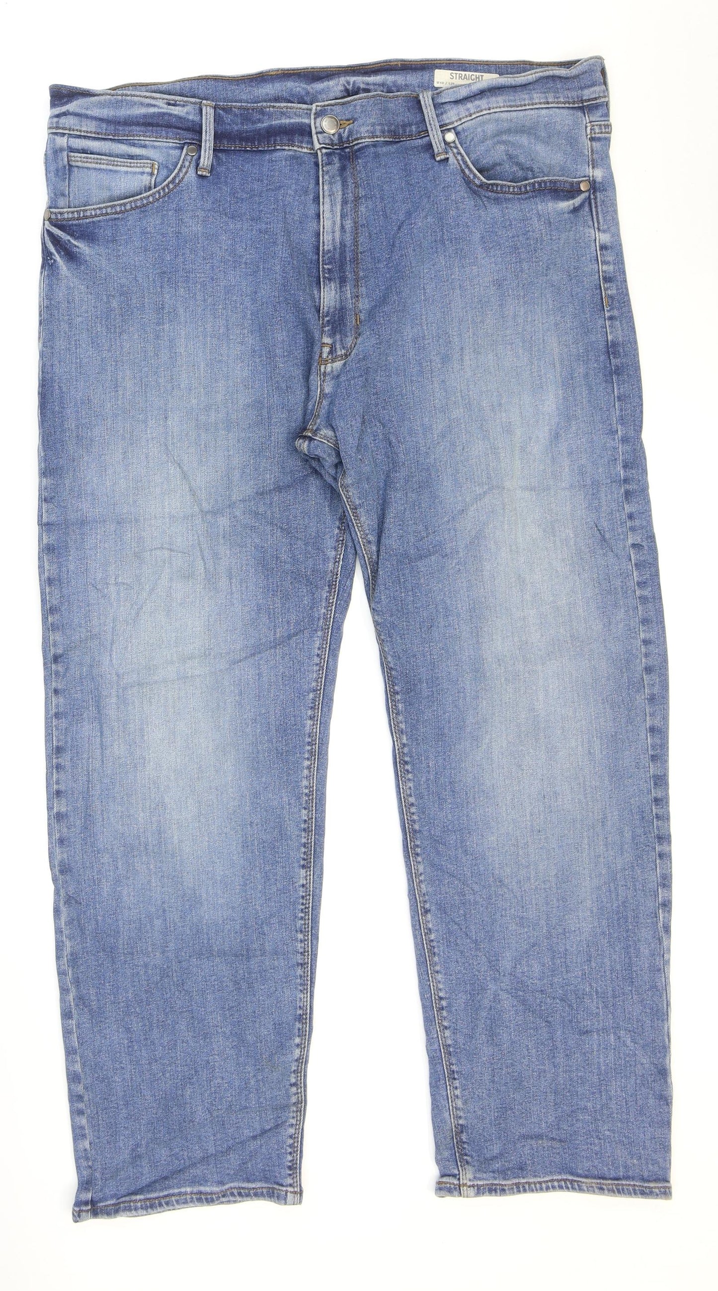 Marks and Spencer Mens Blue Cotton Straight Jeans Size 40 in L29 in Regular Zip