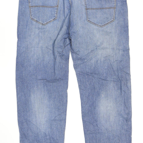 Marks and Spencer Mens Blue Cotton Straight Jeans Size 40 in L29 in Regular Zip