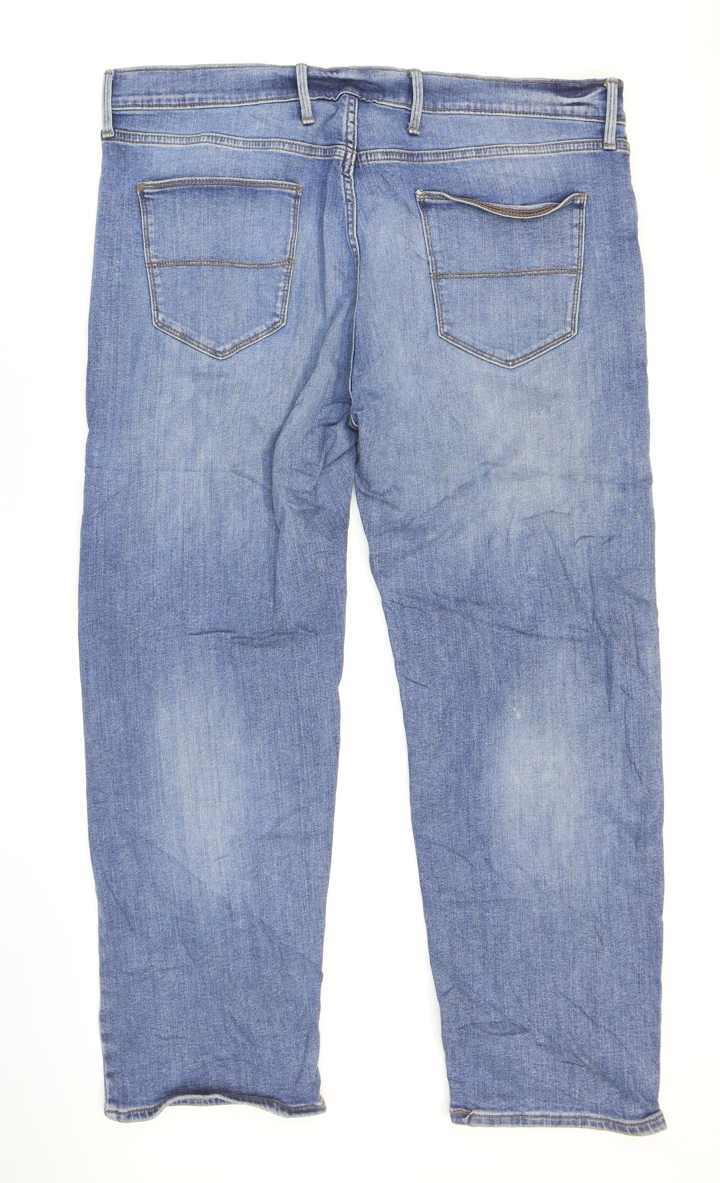 Marks and Spencer Mens Blue Cotton Straight Jeans Size 40 in L29 in Regular Zip