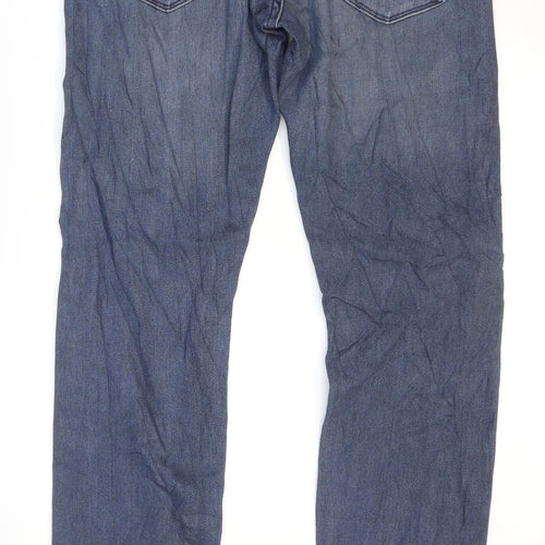 Marks and Spencer Mens Blue Cotton Tapered Jeans Size 34 in L33 in Regular Zip