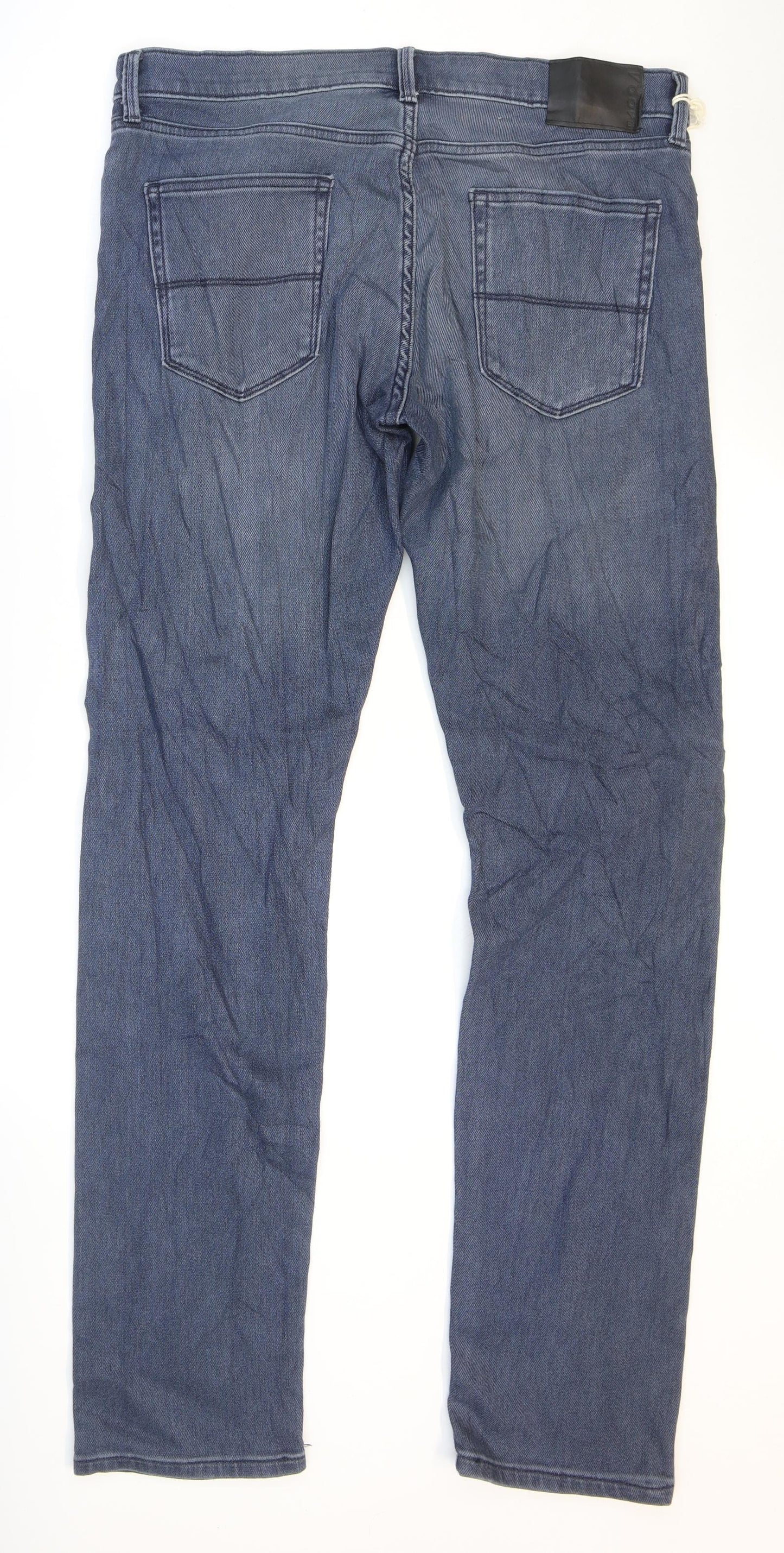 Marks and Spencer Mens Blue Cotton Tapered Jeans Size 34 in L33 in Regular Zip