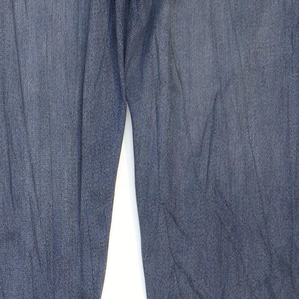 Marks and Spencer Mens Blue Cotton Tapered Jeans Size 34 in L33 in Regular Zip