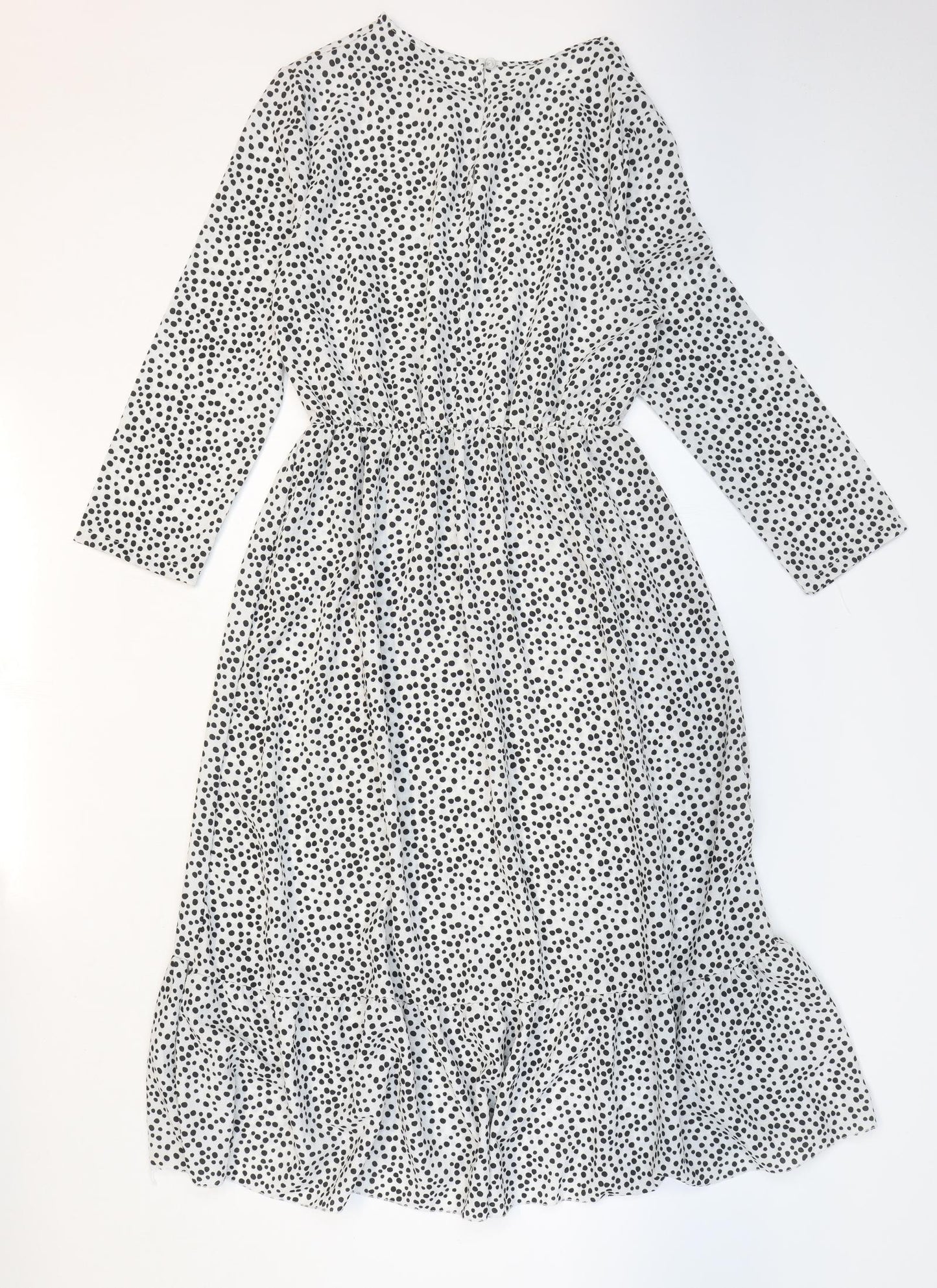I SAW IT FIRST Womens White Polka Dot Polyester Fit & Flare Size S Round Neck Pullover - Tea dress