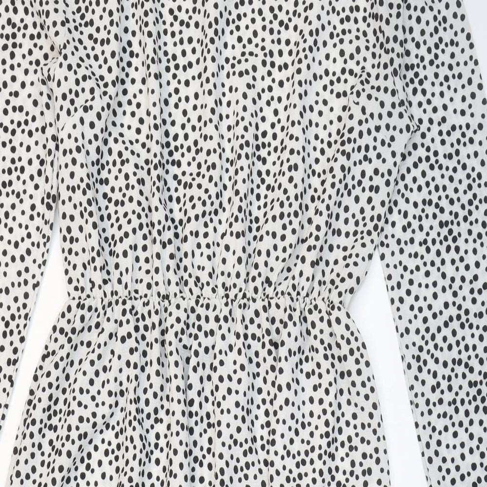 I SAW IT FIRST Womens White Polka Dot Polyester Fit & Flare Size S Round Neck Pullover - Tea dress