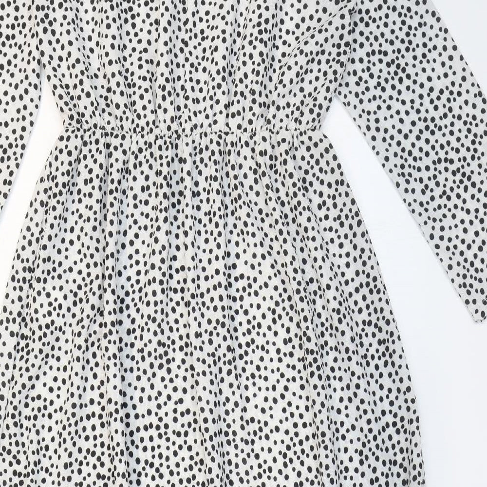 I SAW IT FIRST Womens White Polka Dot Polyester Fit & Flare Size S Round Neck Pullover - Tea dress