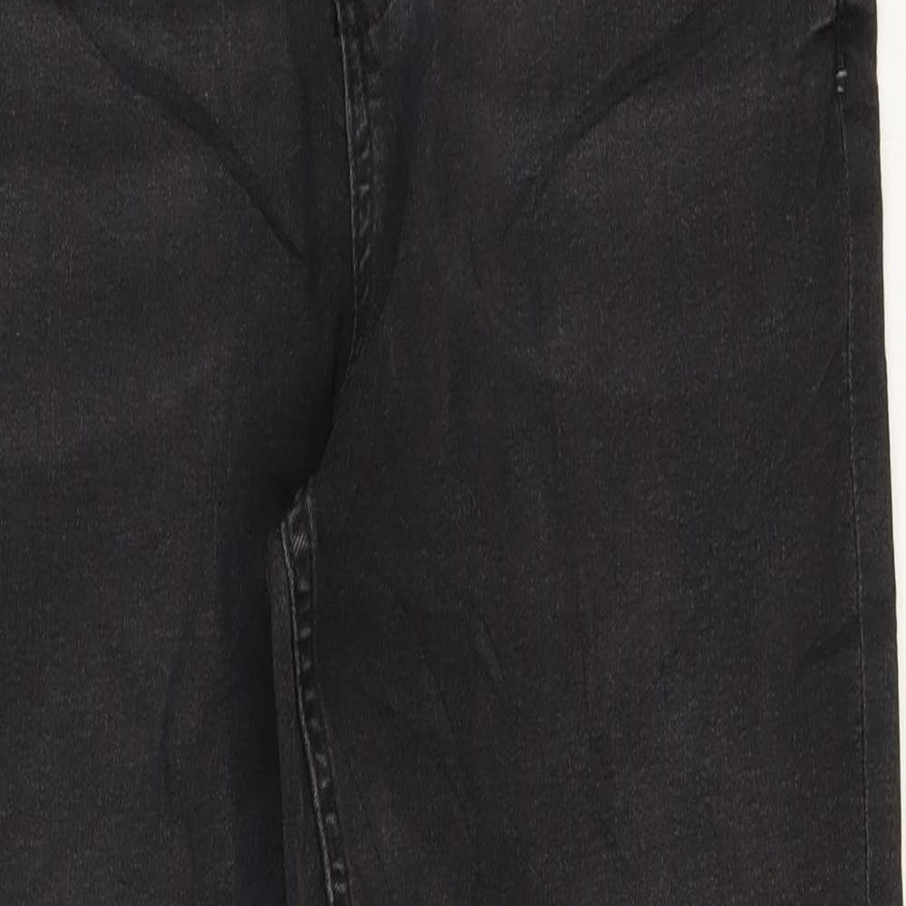 Marks and Spencer Womens Black Cotton Tapered Jeans Size 12 L28 in Regular Zip - Faded Look