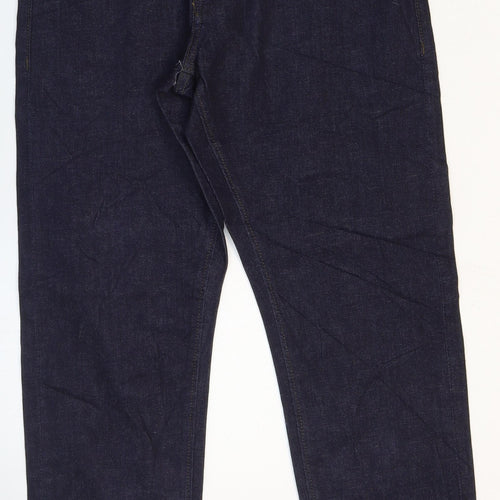 Marks and Spencer Mens Blue Cotton Tapered Jeans Size 34 L29 in Slim Zip