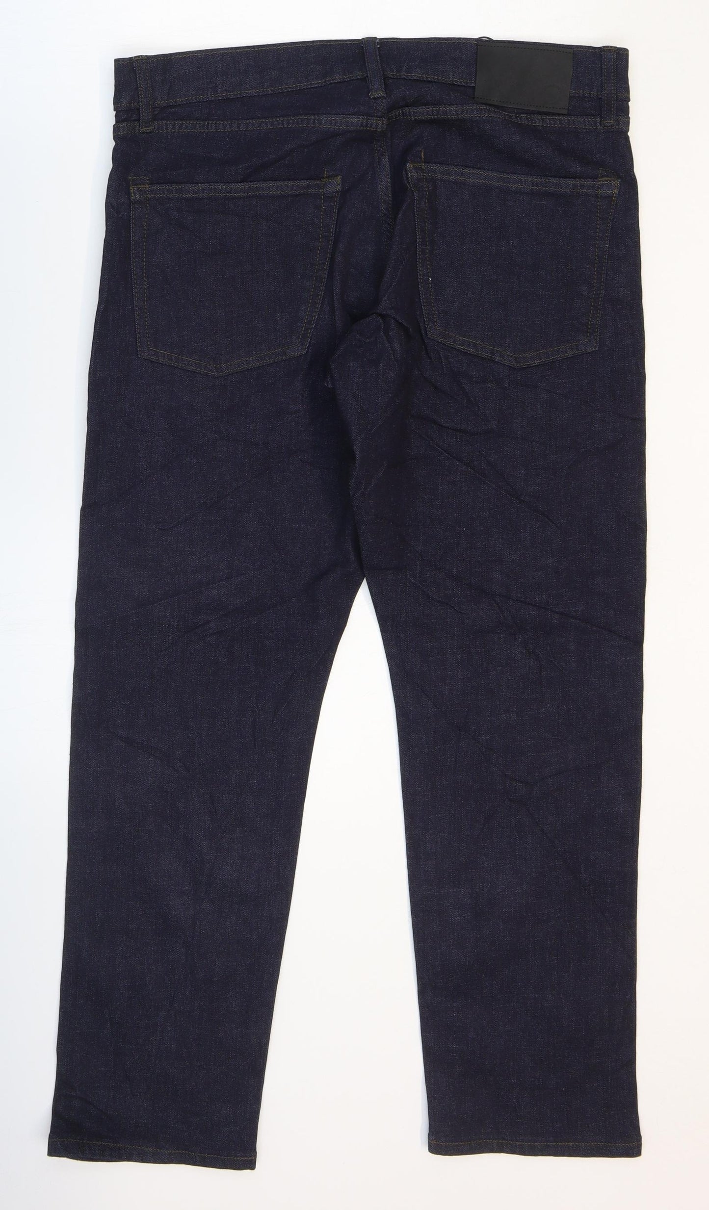 Marks and Spencer Mens Blue Cotton Tapered Jeans Size 34 L29 in Slim Zip