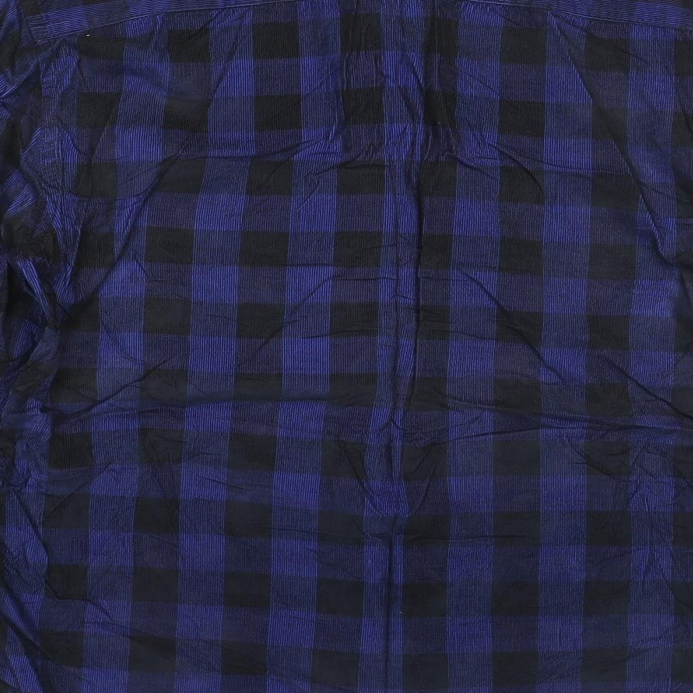 Marks and Spencer Mens Blue Check Cotton Button-Up Size L Collared Button