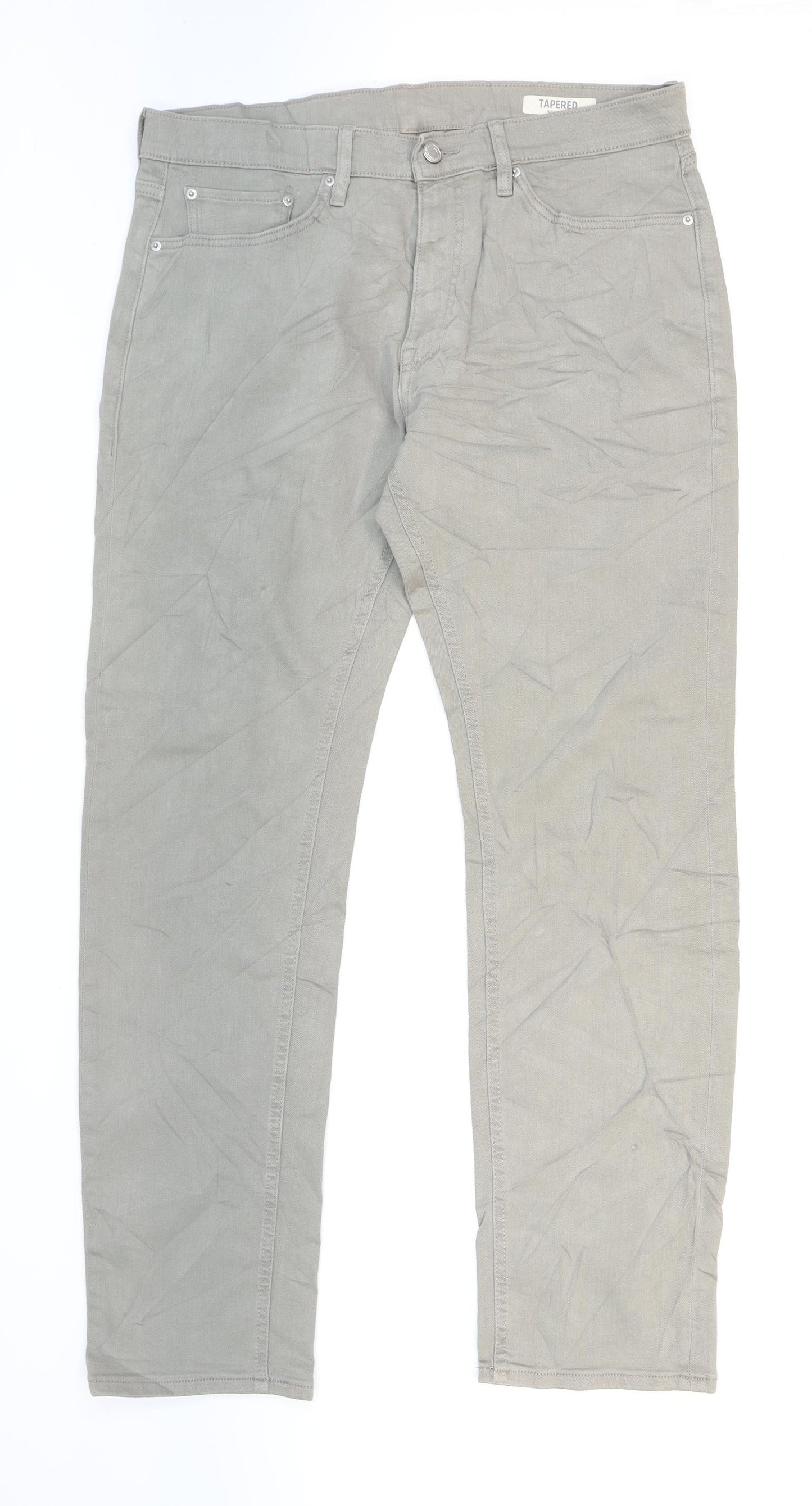 Marks and Spencer Mens Grey Cotton Straight Jeans Size 34 L31 in Regular Zip