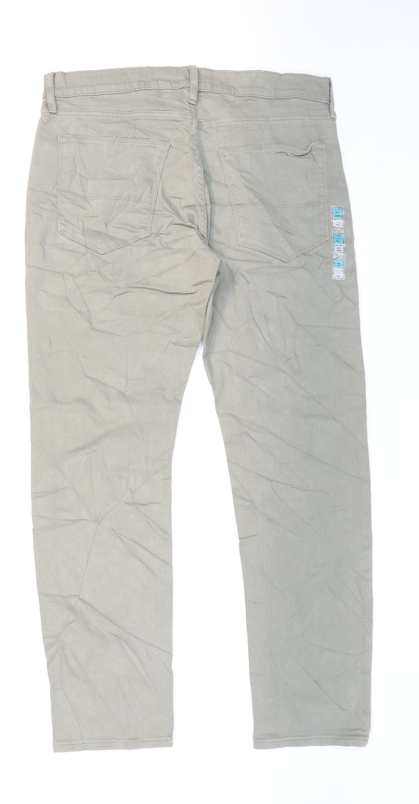 Marks and Spencer Mens Grey Cotton Straight Jeans Size 34 L31 in Regular Zip