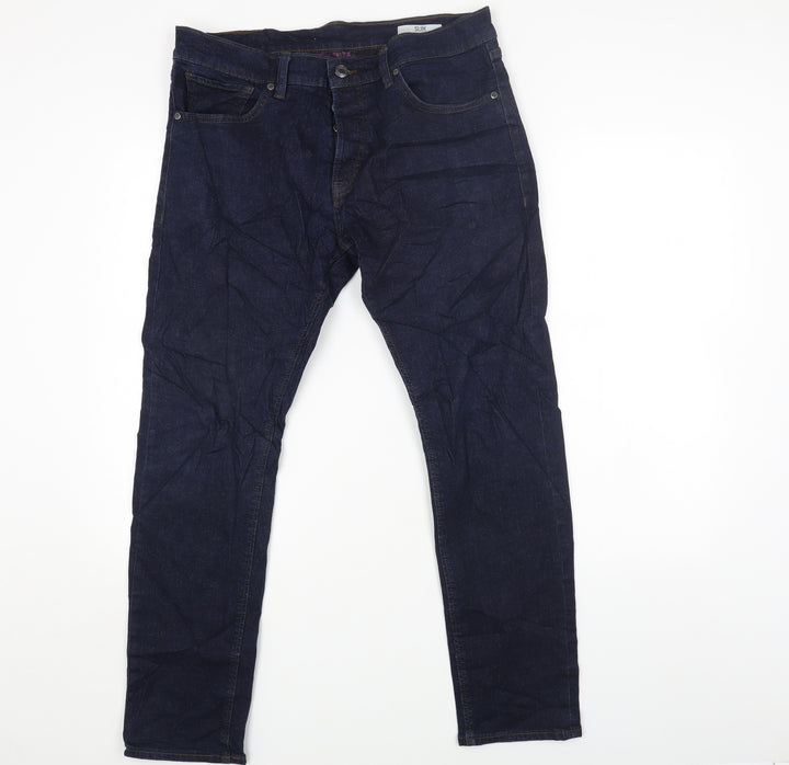 Marks and Spencer Womens Blue Cotton Skinny Jeans Size 34 L28 in Regular Button