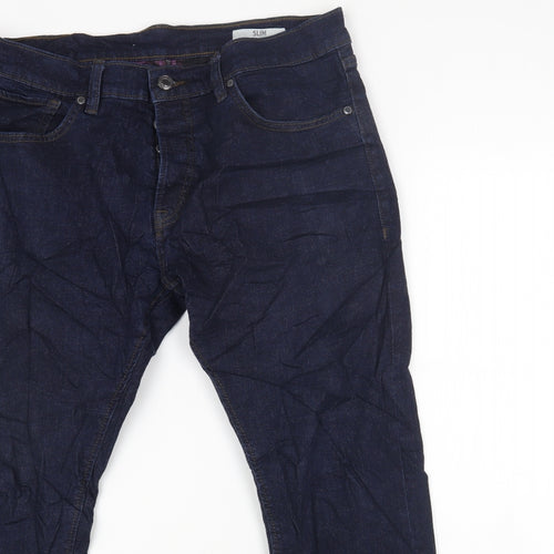 Marks and Spencer Womens Blue Cotton Skinny Jeans Size 34 L28 in Regular Button
