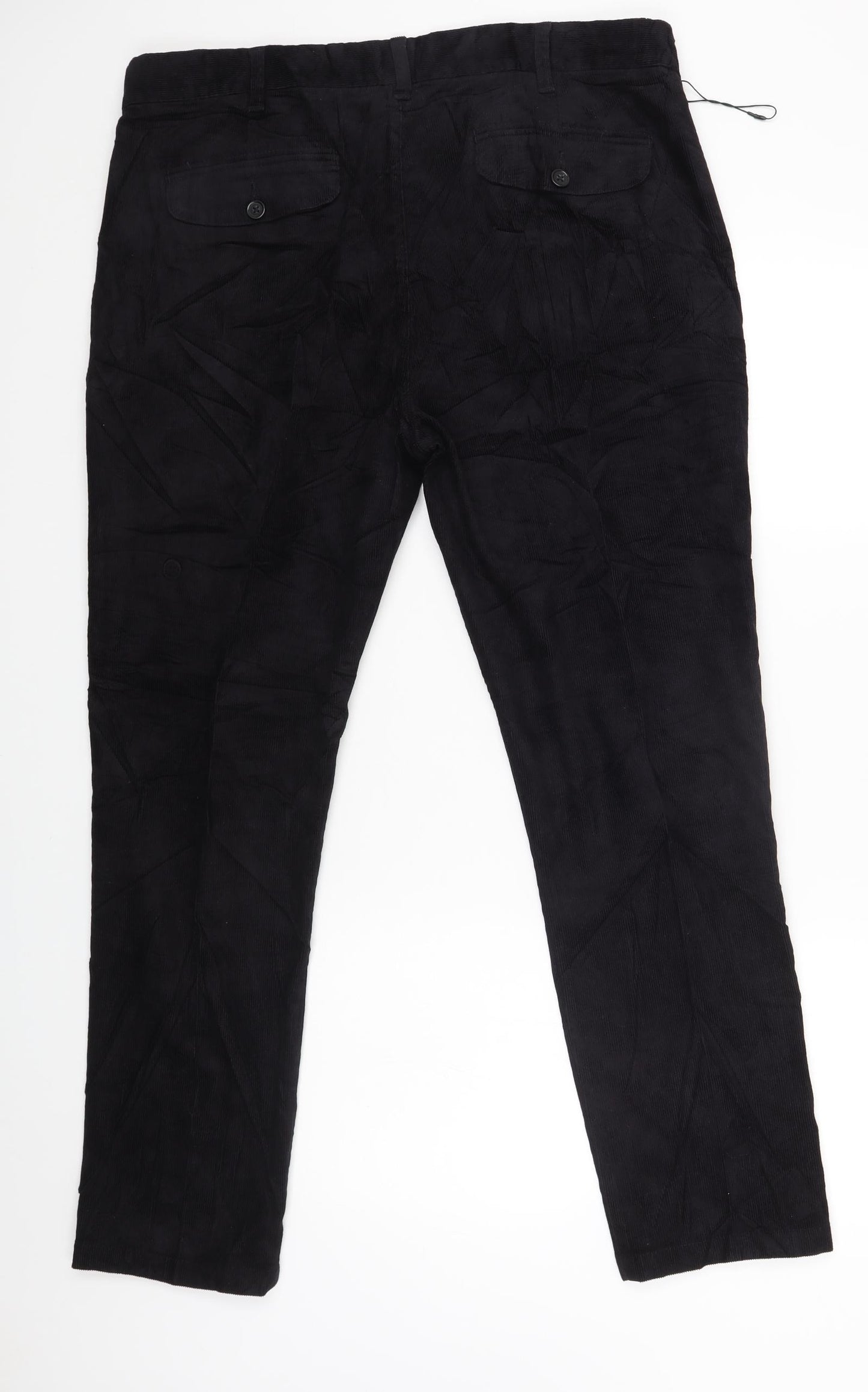 Marks and Spencer Mens Black Cotton Trousers Size 38 L28 in Slim Zip