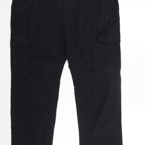Marks and Spencer Mens Black Cotton Cargo Trousers Size 44 L30 in Regular Zip