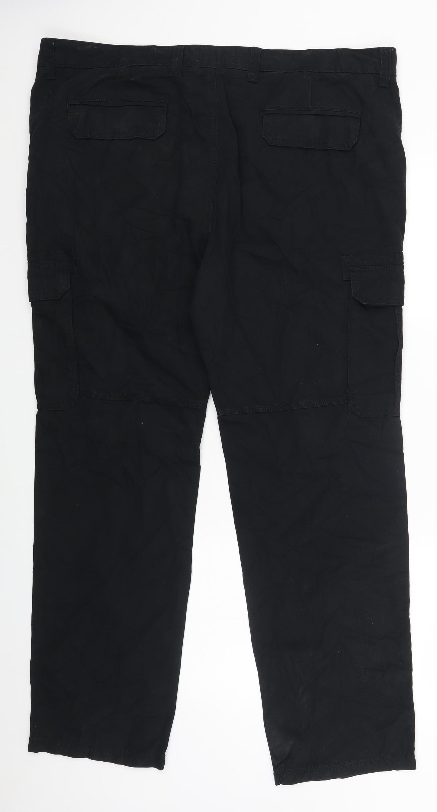 Marks and Spencer Mens Black Cotton Cargo Trousers Size 44 L30 in Regular Zip