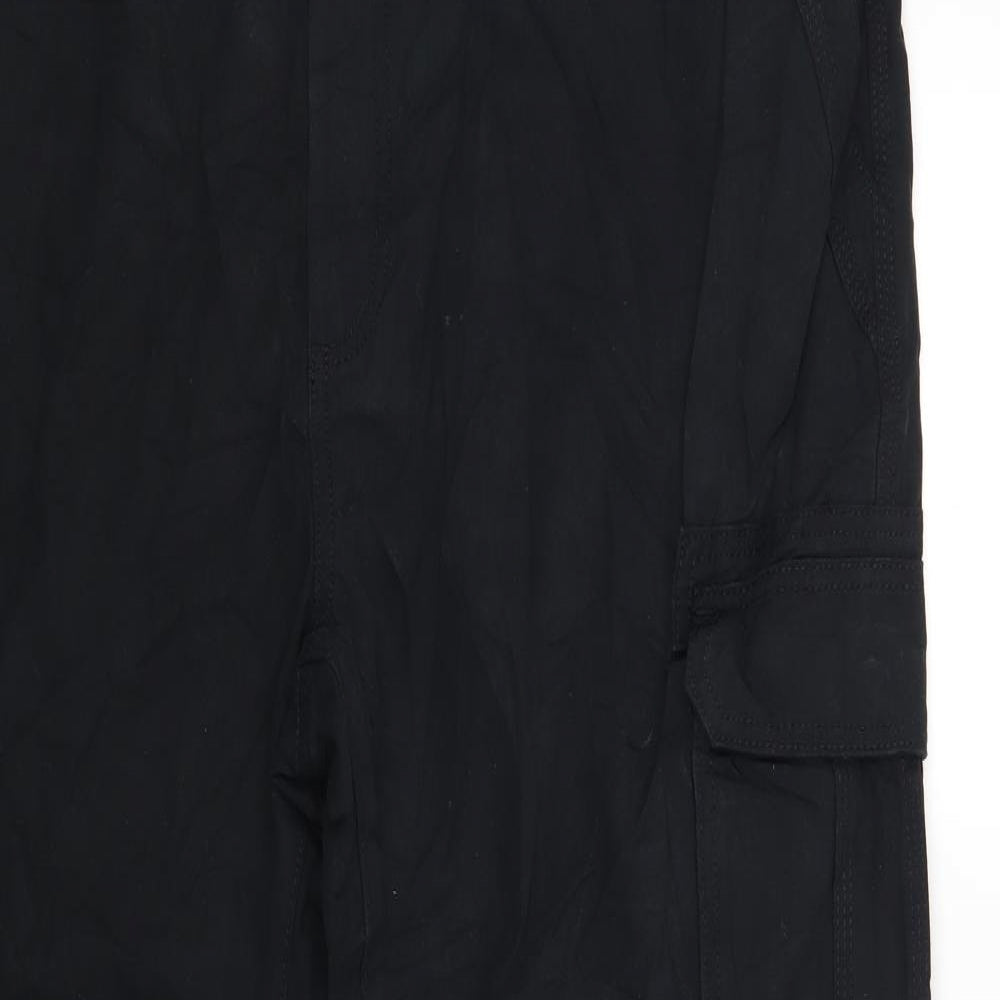 Marks and Spencer Mens Black Cotton Cargo Trousers Size 44 L30 in Regular Zip