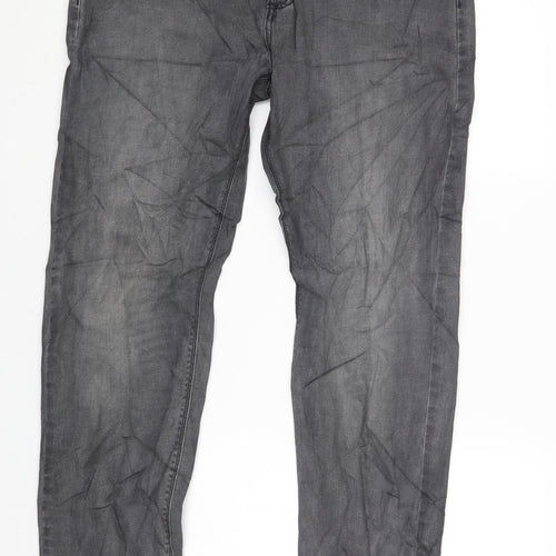 Marks and Spencer Mens Grey Cotton Straight Jeans Size 34 in L32 in Regular Zip