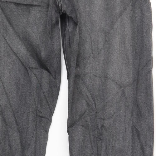 Marks and Spencer Mens Grey Cotton Straight Jeans Size 34 in L32 in Regular Zip