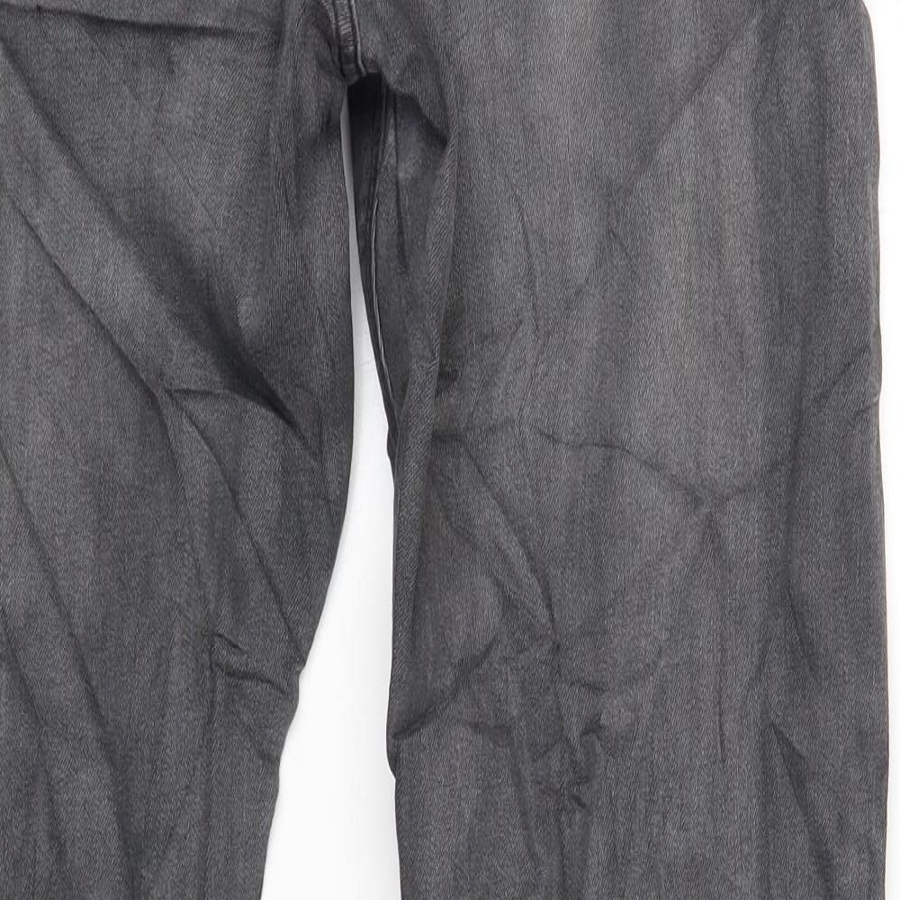 Marks and Spencer Mens Grey Cotton Straight Jeans Size 34 in L32 in Regular Zip