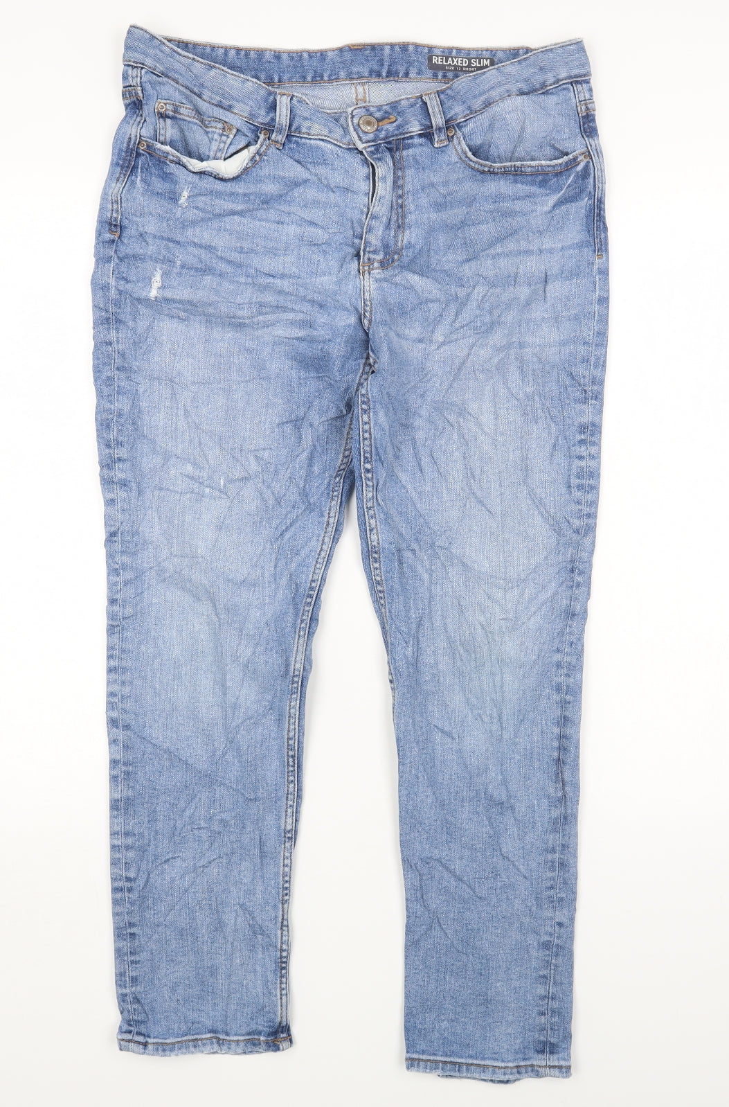 Marks and Spencer Womens Blue Cotton Skinny Jeans Size 12 L24 in Regular Zip
