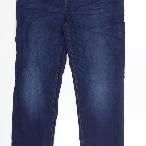 Marks and Spencer Womens Blue Cotton Straight Jeans Size 14 L31 in Regular Zip