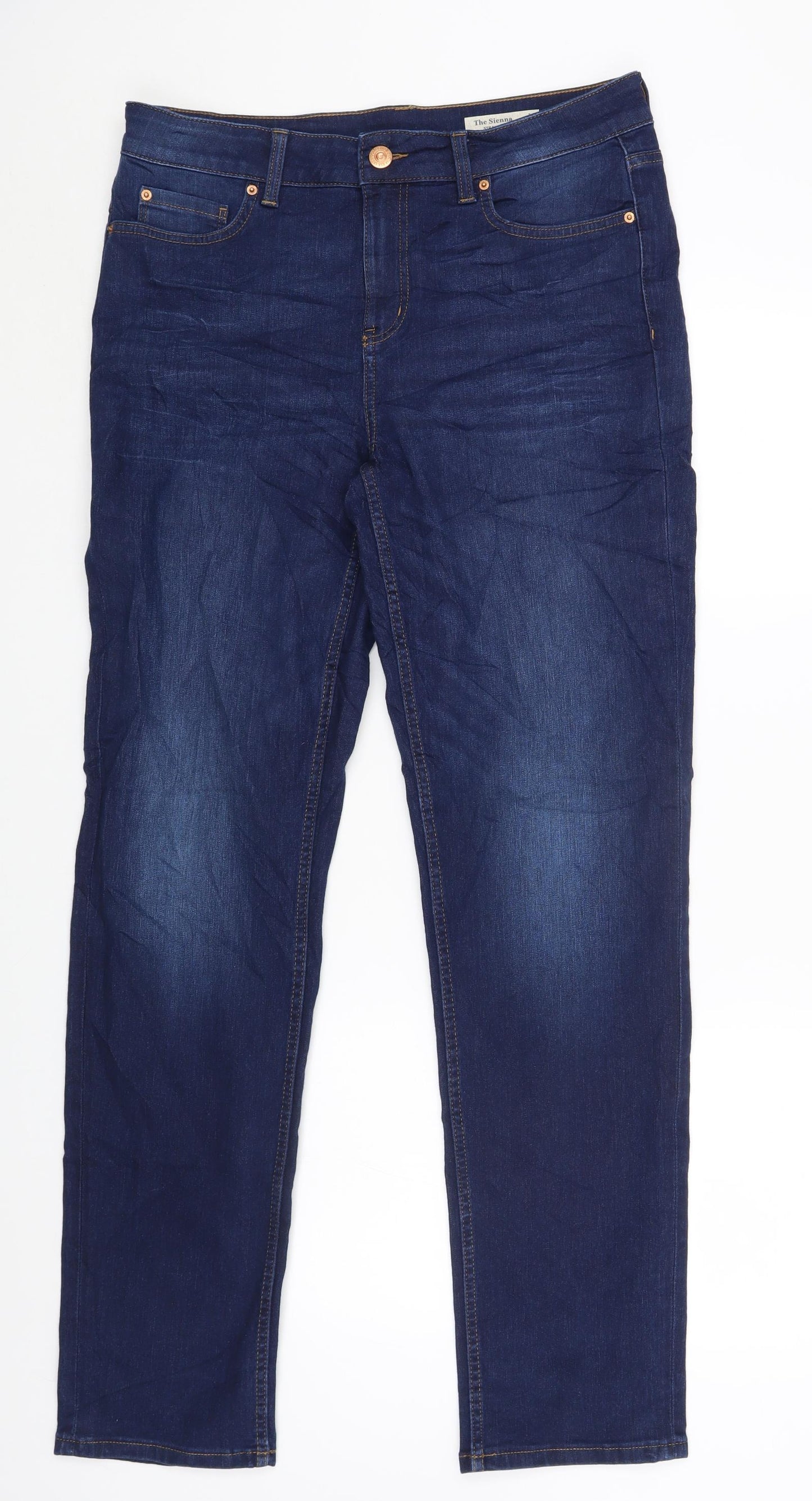 Marks and Spencer Womens Blue Cotton Straight Jeans Size 14 L31 in Regular Zip