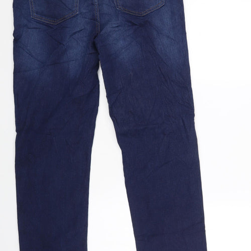 Marks and Spencer Womens Blue Cotton Straight Jeans Size 14 L31 in Regular Zip