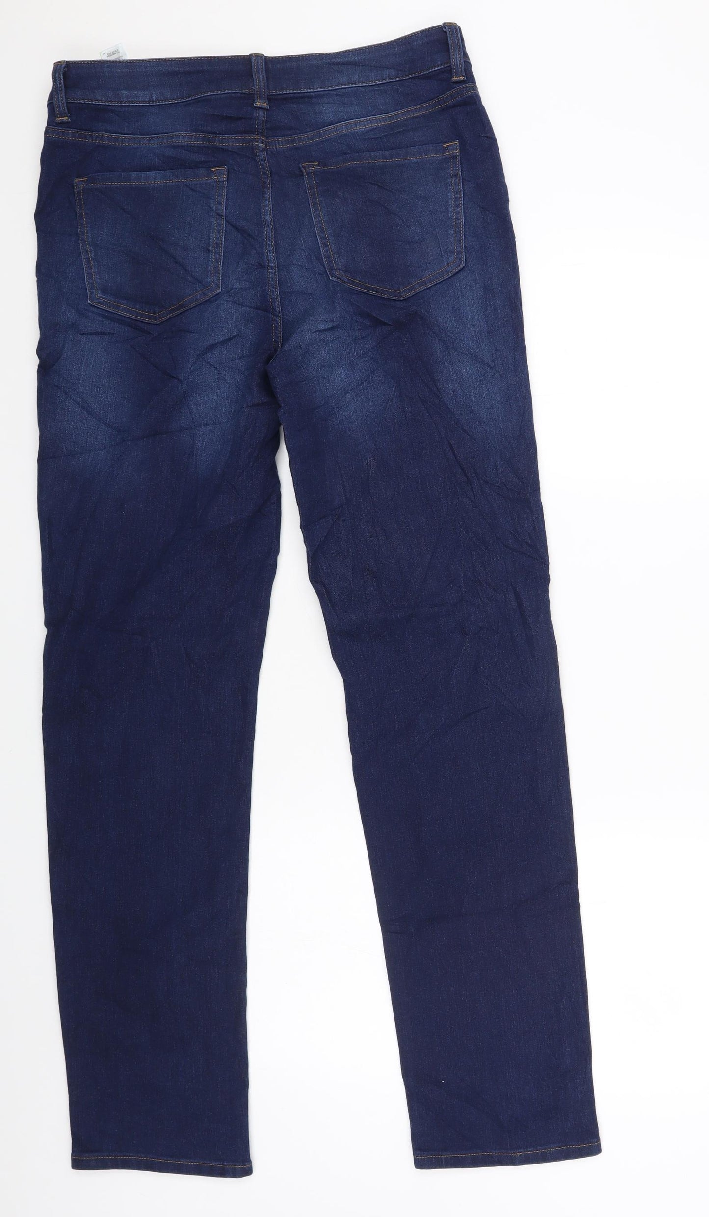 Marks and Spencer Womens Blue Cotton Straight Jeans Size 14 L31 in Regular Zip