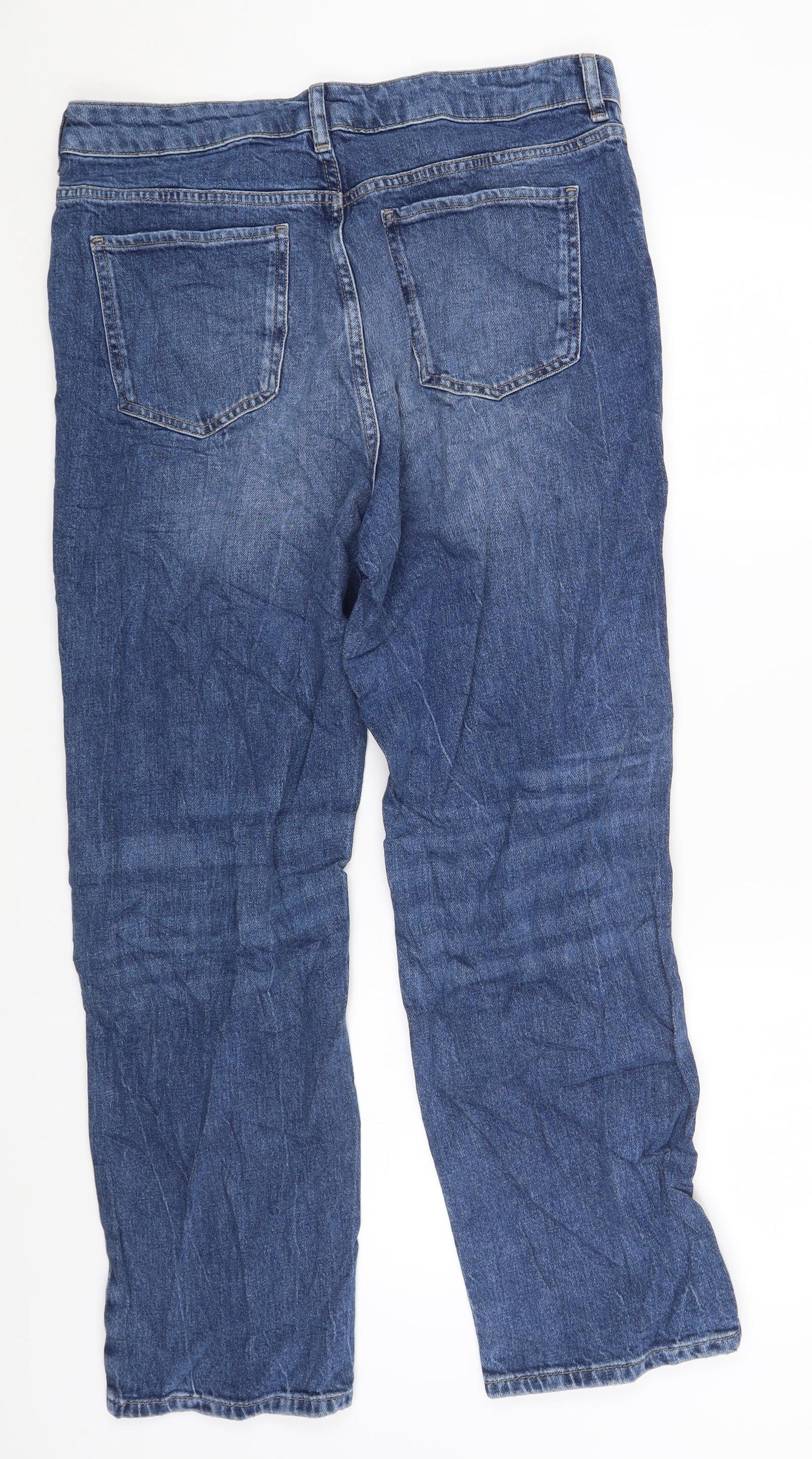 Marks and Spencer Womens Blue Cotton Straight Jeans Size 14 L26 in Regular Zip