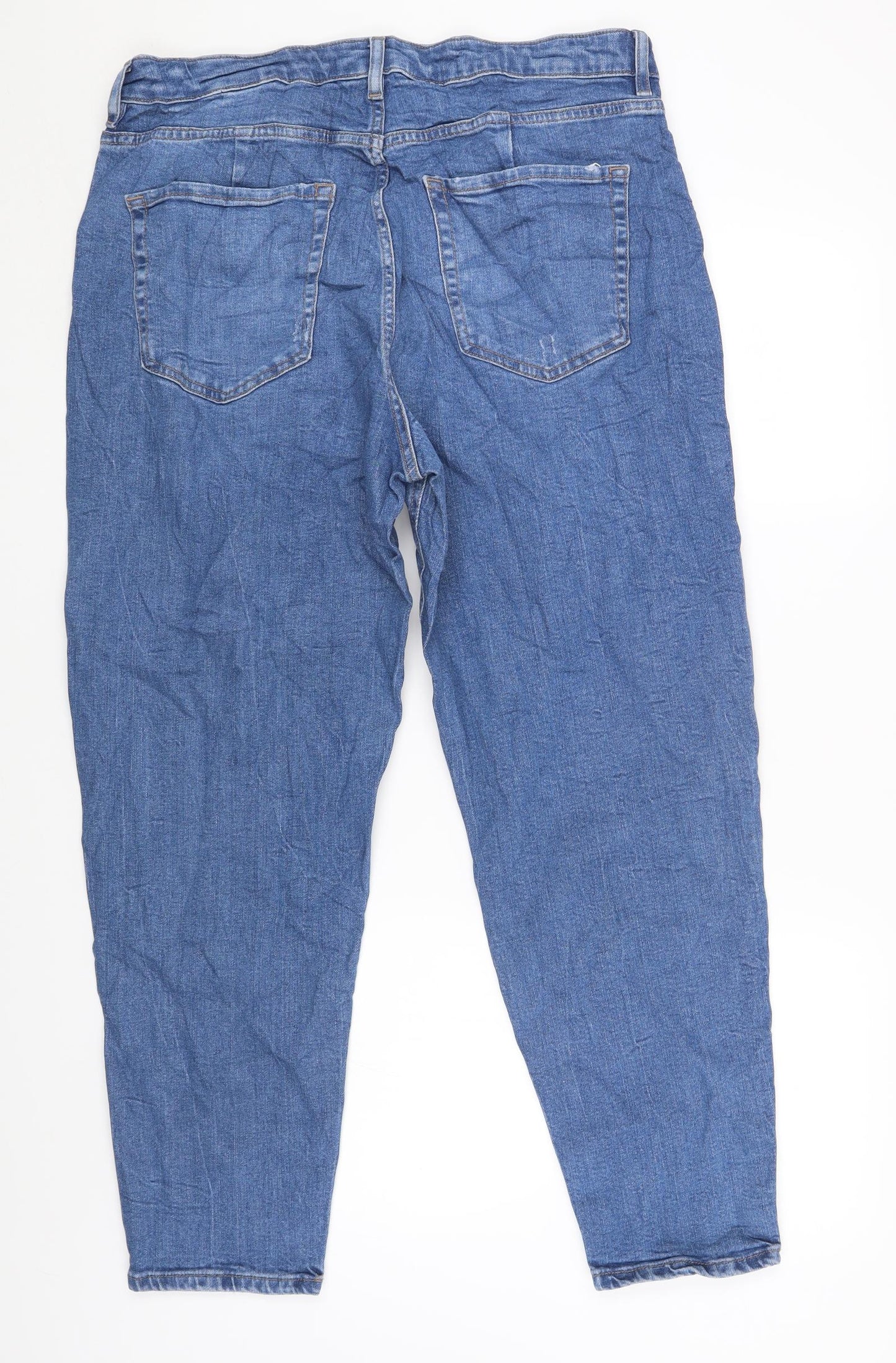 Marks and Spencer Womens Blue Cotton Mom Jeans Size 16 L26 in Regular Zip