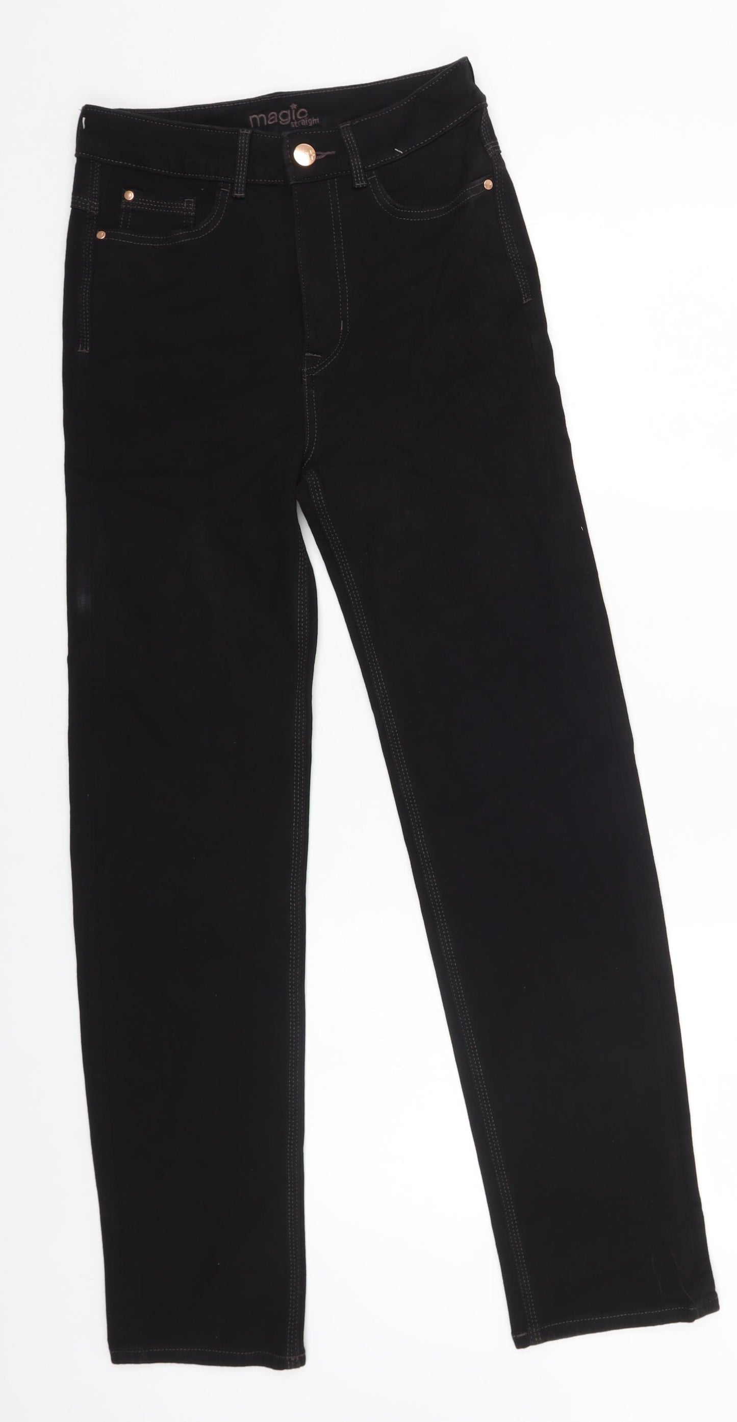 Marks and Spencer Womens Black Cotton Straight Jeans Size 8 L28 in Regular Zip