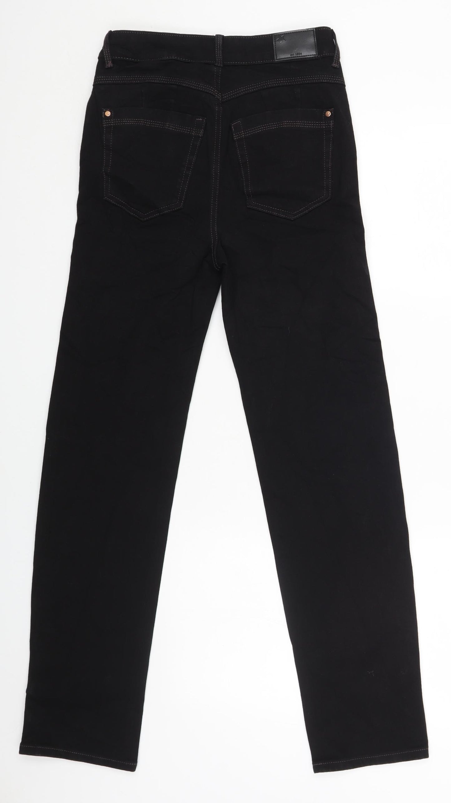 Marks and Spencer Womens Black Cotton Straight Jeans Size 8 L28 in Regular Zip