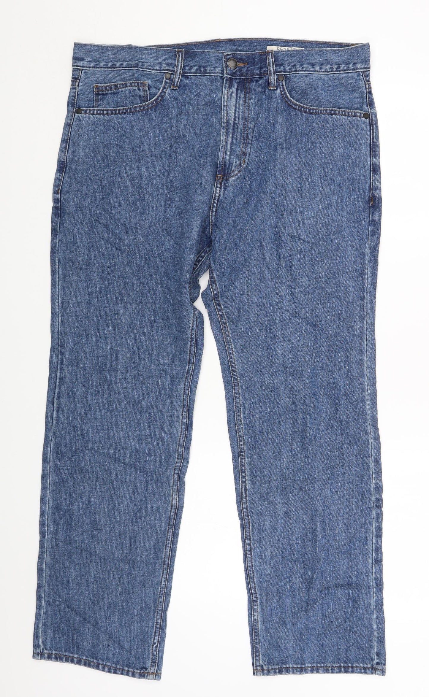 Marks and Spencer Womens Blue Cotton Straight Jeans Size 36 in L27 in Regular Zip