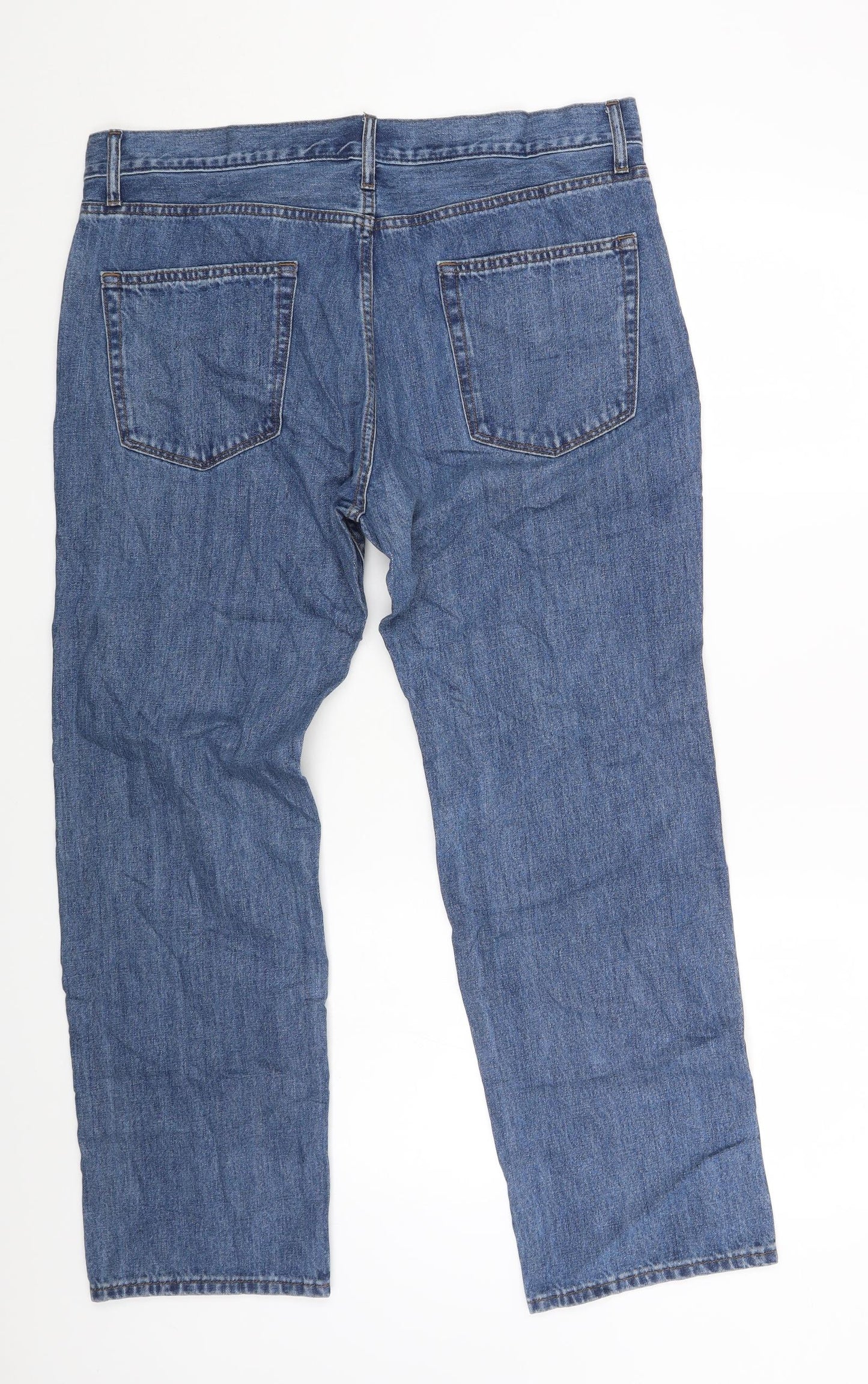 Marks and Spencer Womens Blue Cotton Straight Jeans Size 36 in L27 in Regular Zip