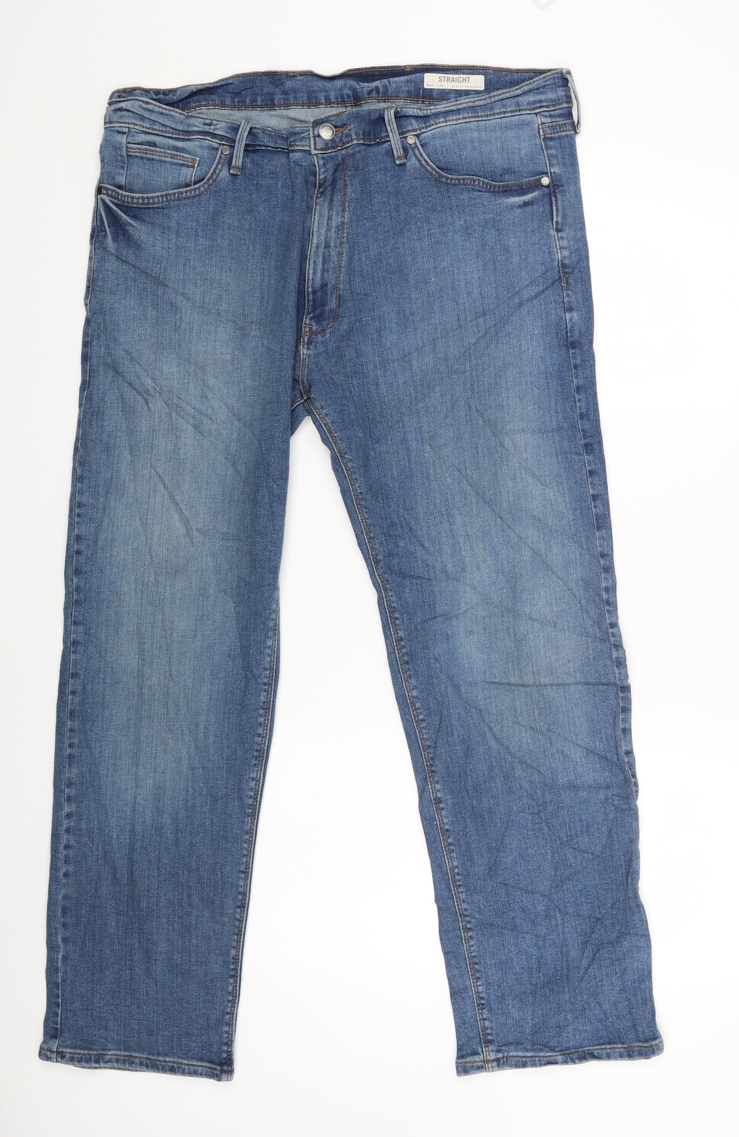 Marks and Spencer Mens Blue Cotton Straight Jeans Size 38 in L28 in Regular Zip