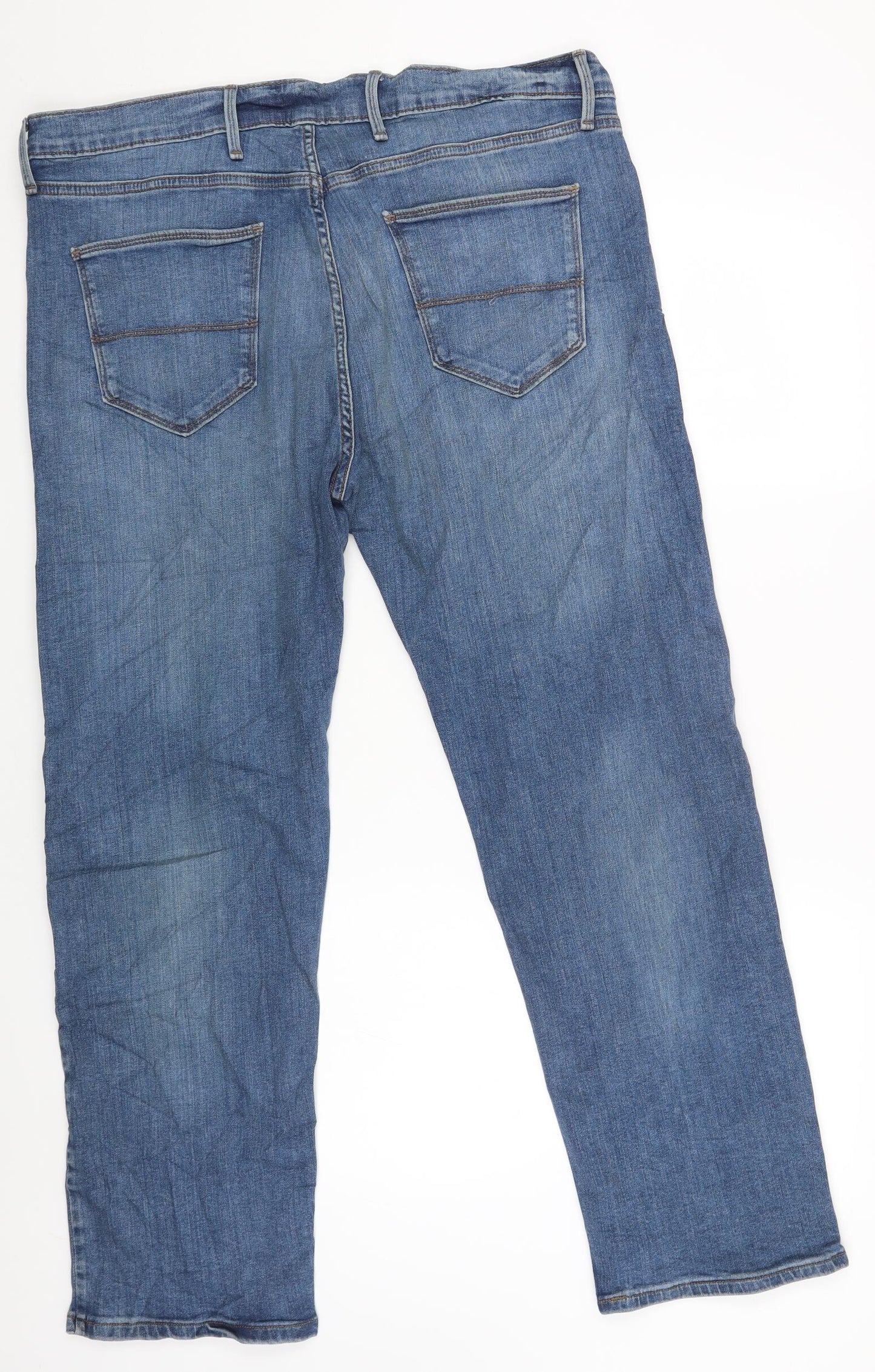 Marks and Spencer Mens Blue Cotton Straight Jeans Size 38 in L28 in Regular Zip