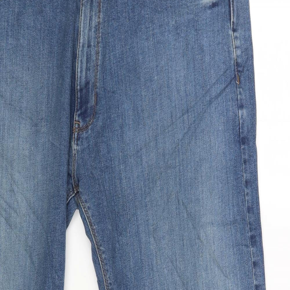 Marks and Spencer Mens Blue Cotton Straight Jeans Size 38 in L28 in Regular Zip