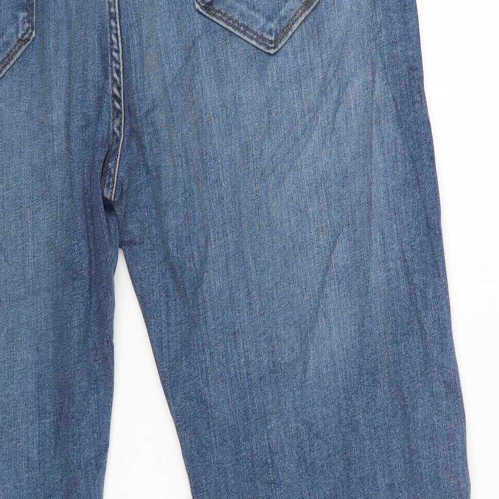 Marks and Spencer Mens Blue Cotton Straight Jeans Size 38 in L28 in Regular Zip