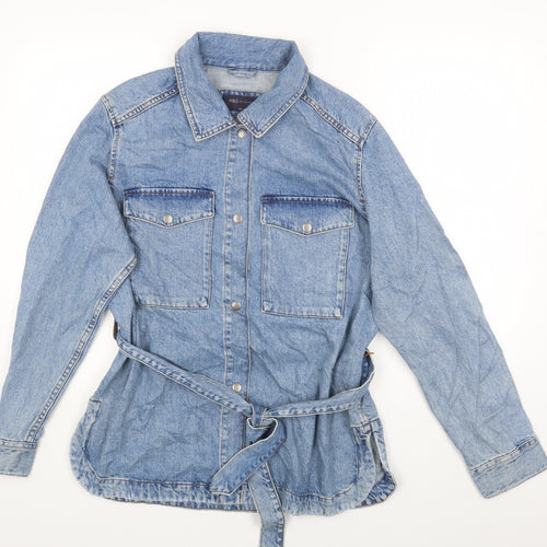 Marks and Spencer Womens Blue Cotton Basic Button-Up Size 12 Collared