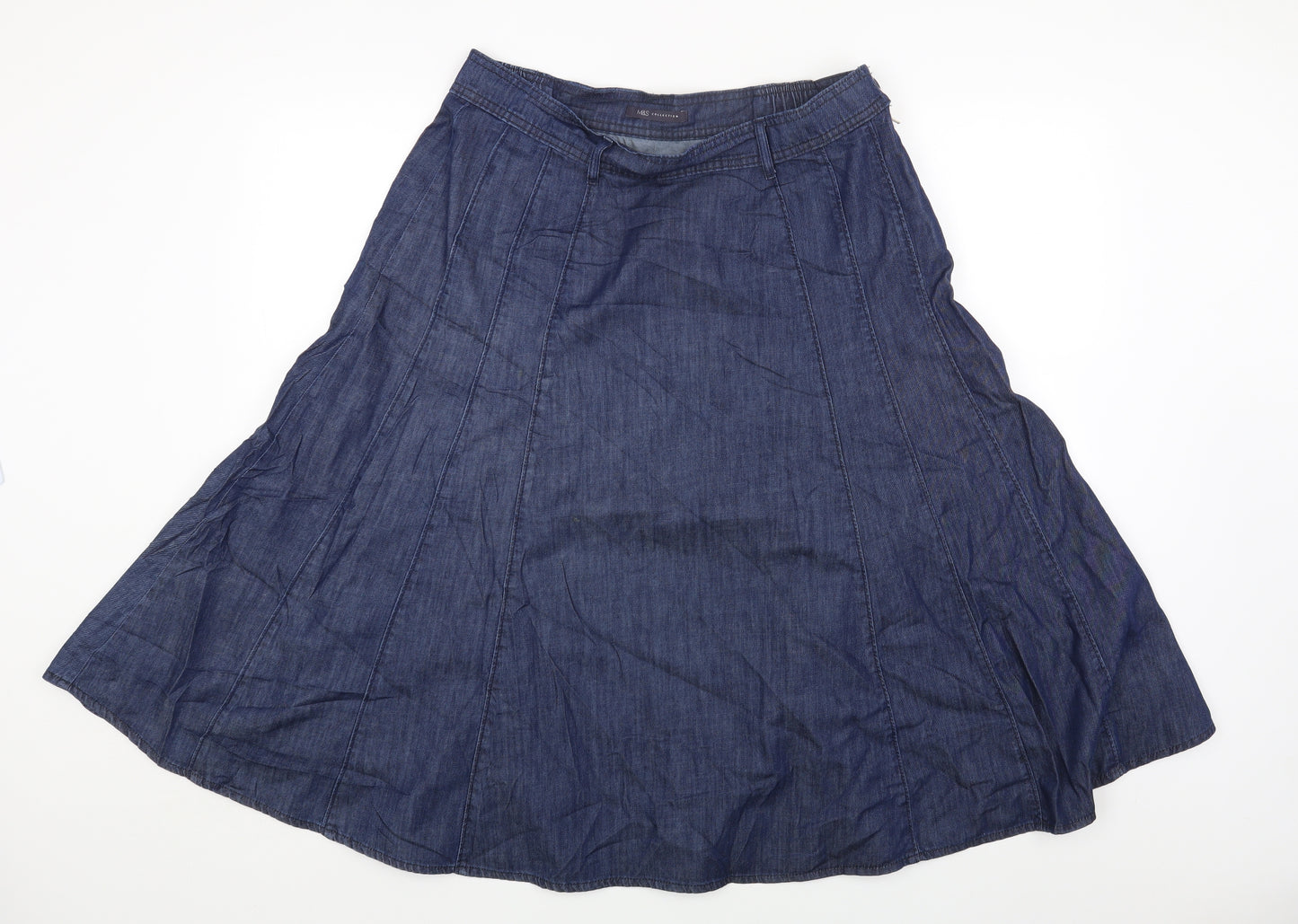 Marks and Spencer Womens Blue Cotton A-Line Skirt Size 16 Zip