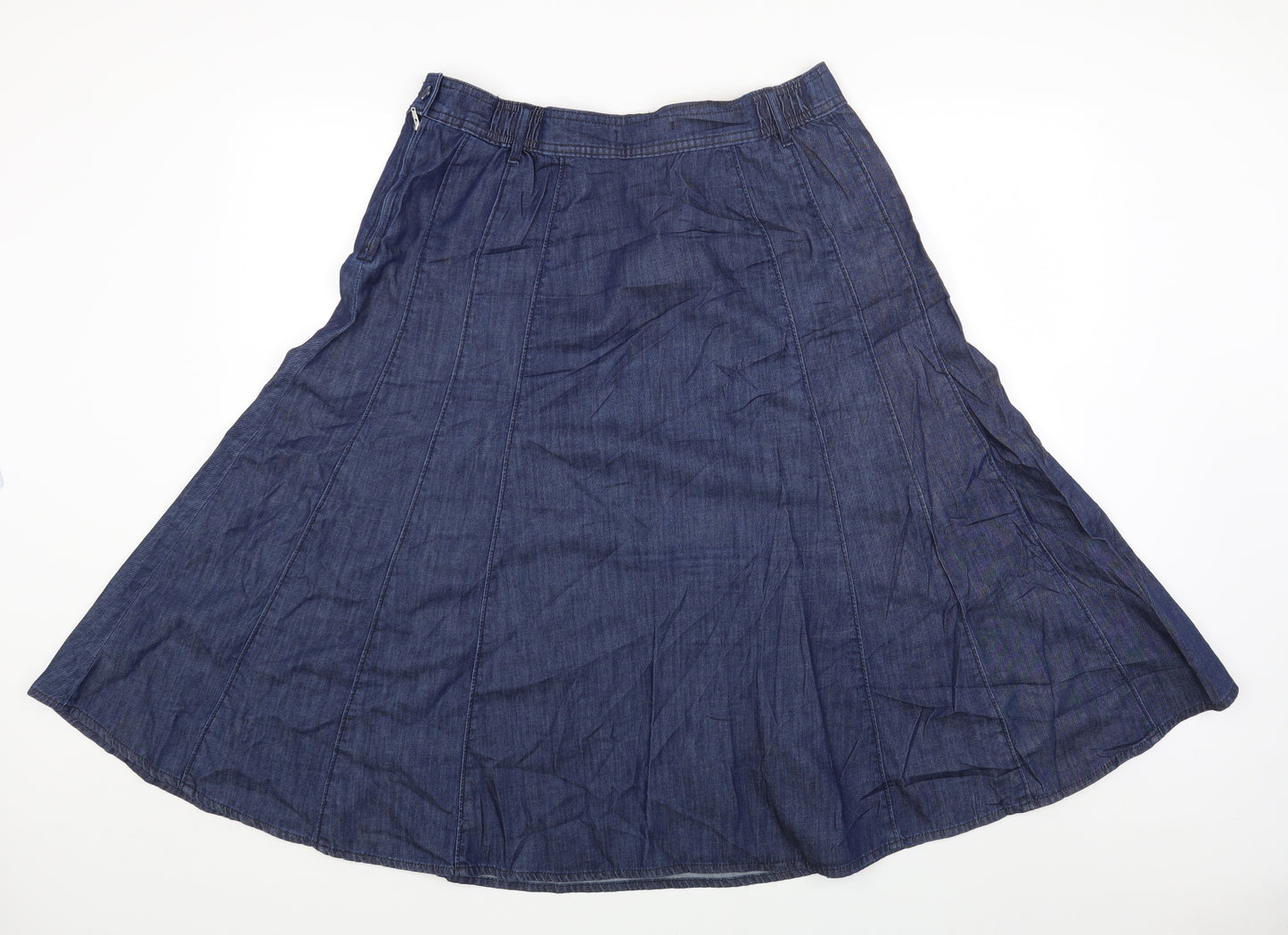 Marks and Spencer Womens Blue Cotton A-Line Skirt Size 16 Zip