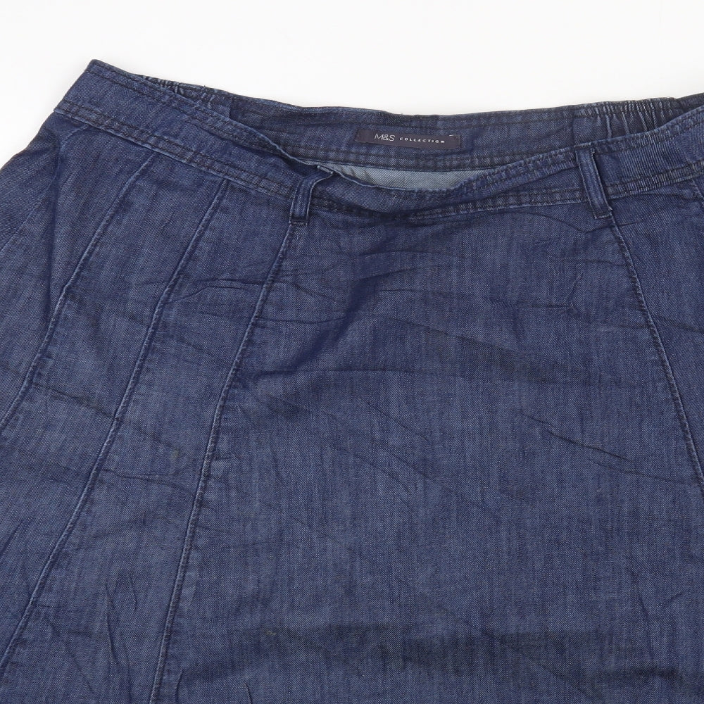 Marks and Spencer Womens Blue Cotton A-Line Skirt Size 16 Zip