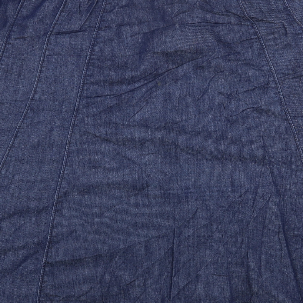 Marks and Spencer Womens Blue Cotton A-Line Skirt Size 16 Zip